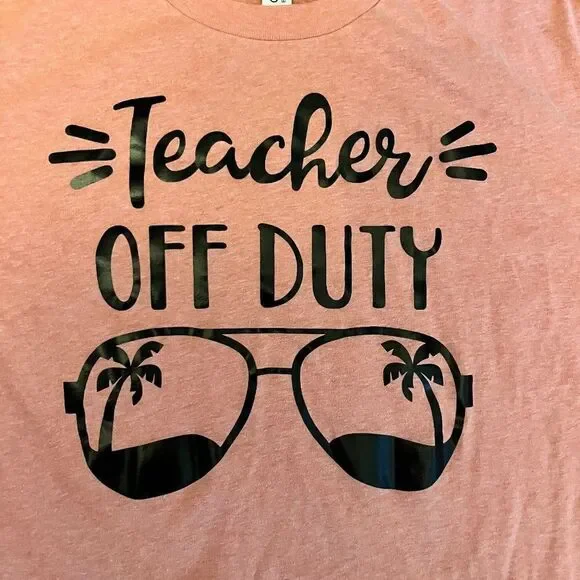 NEW Canvas "Teacher Off Duty" XL T-Shirt ShortโSleeved Black & PinkโNEW - Picture 3 of 10